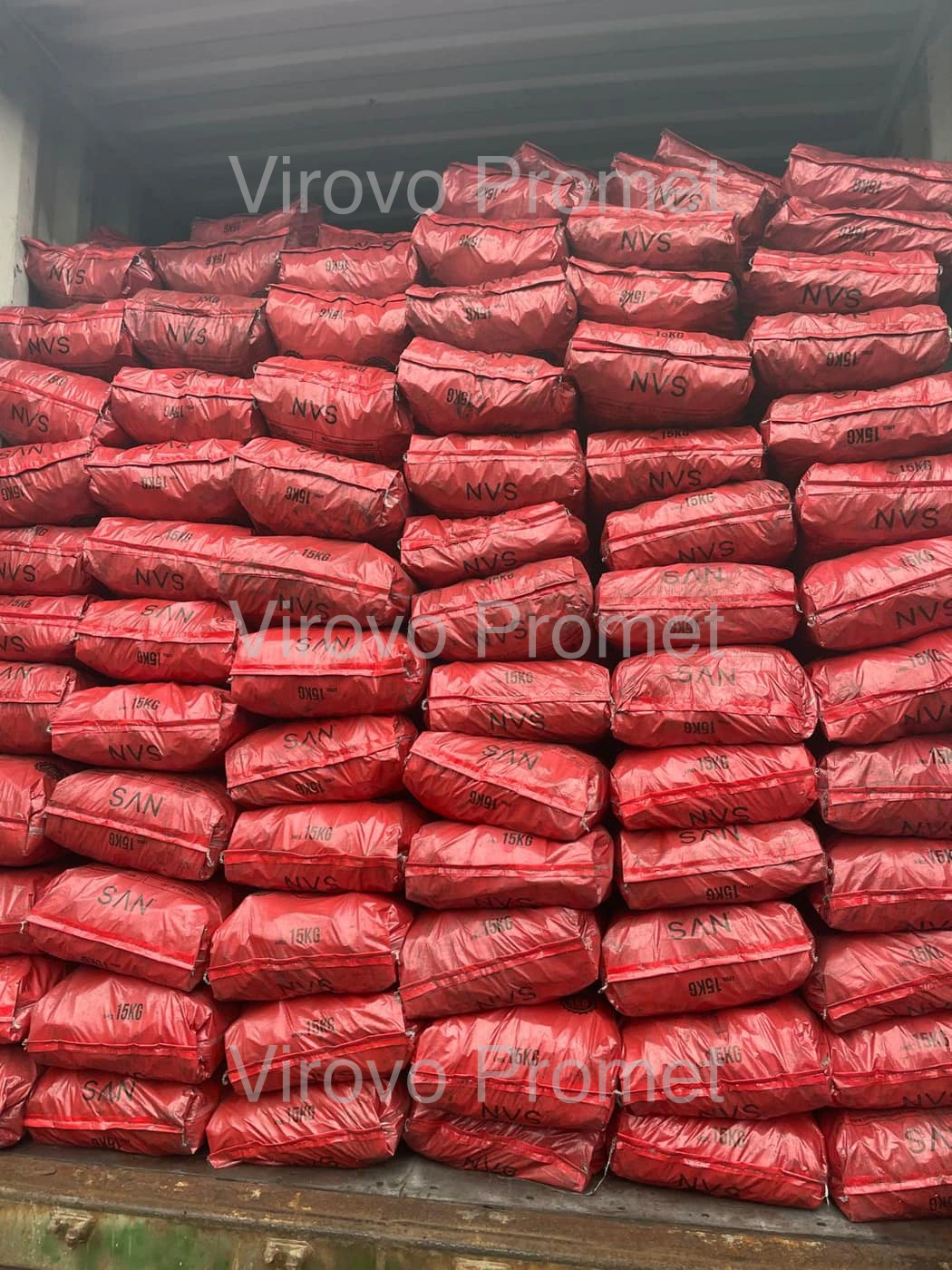 Stacked retail bags of charcoal